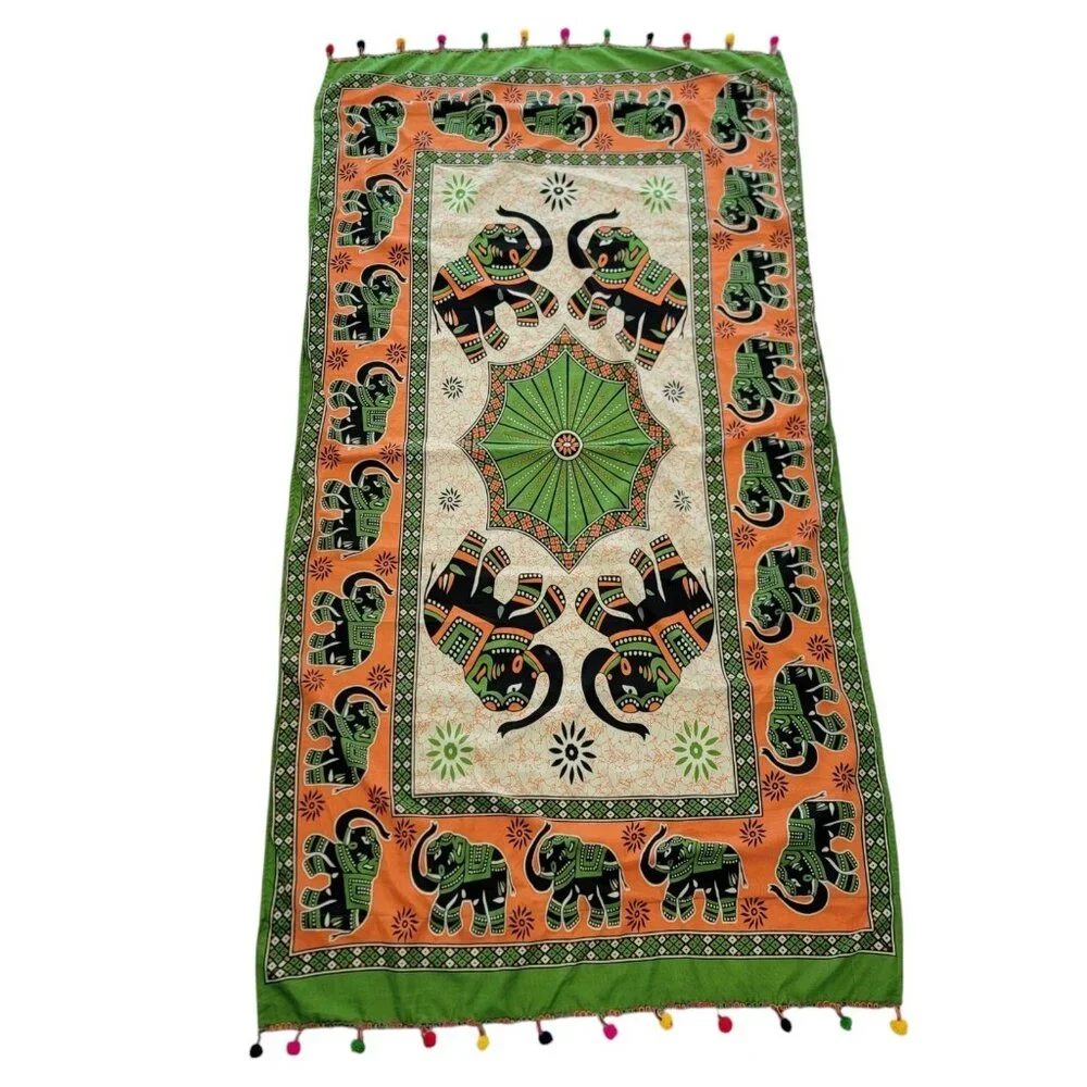 NWT Colorful Wrap Scarf Elephant Made In India Colorful‎ Fringe With Pocket NEW
